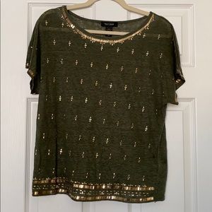 White House Black Market Green with gold Shirt